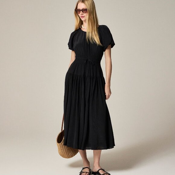 J. Crew Elena Puff Sleeve Black Dress - NWT - Picture 1 of 9